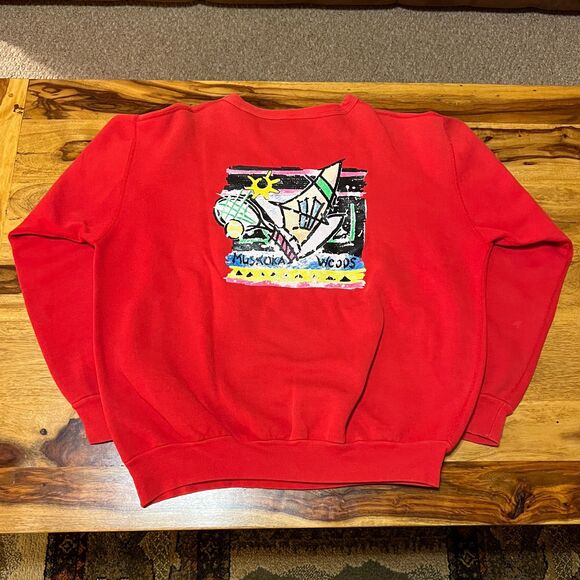 Vintage 80s Tiger Brand Muskoka Woods Sweatshirt Canada Red Graphic Men's Large - Picture 6 of 9